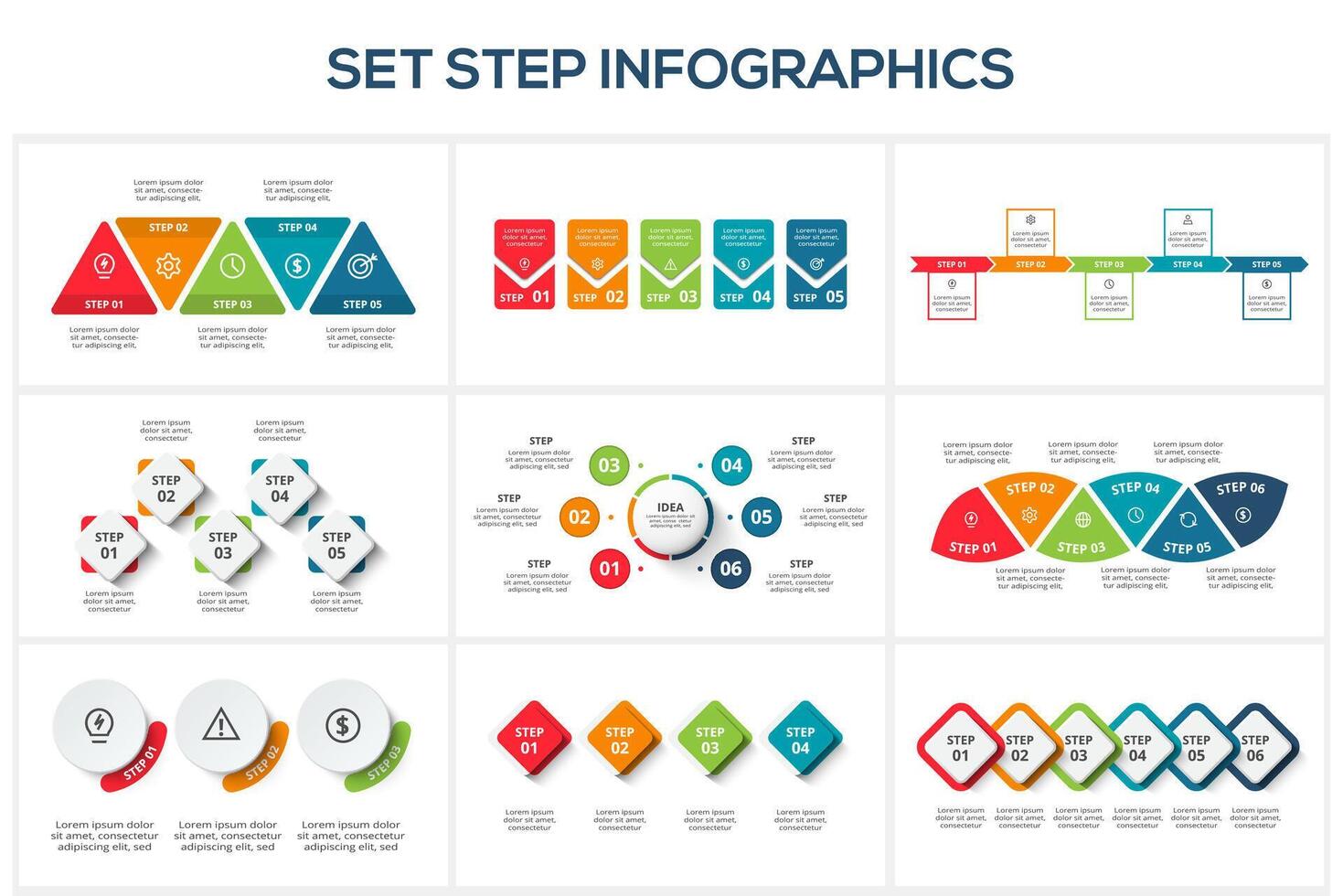 Set creative concept for infographic with 3, 4, 5, 6 steps, options, parts or processes. vector