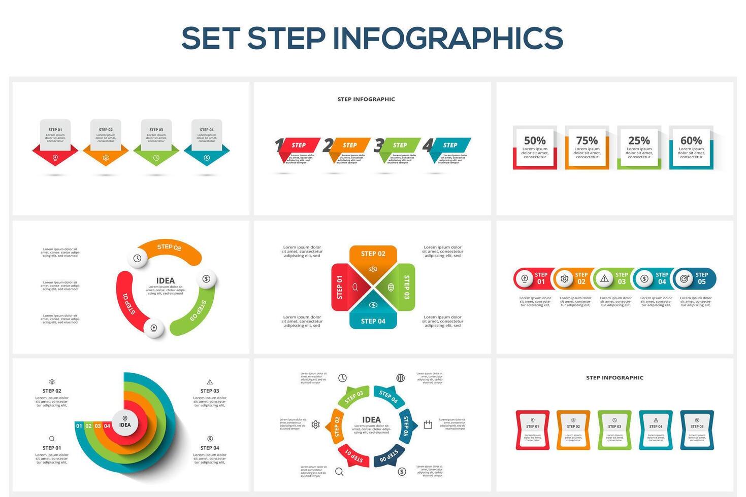 Set creative concept for infographic with 3, 4, 5, 6 steps, options, parts or processes. vector