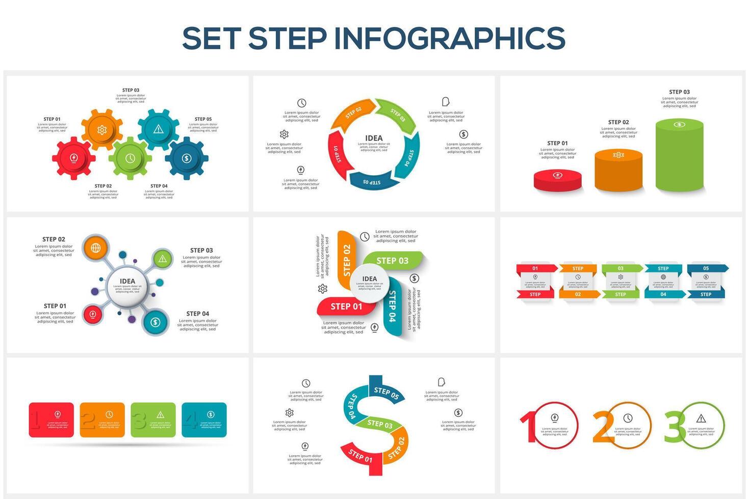 Set creative concept for infographic with 3, 4, 5 steps, options, parts or processes. vector