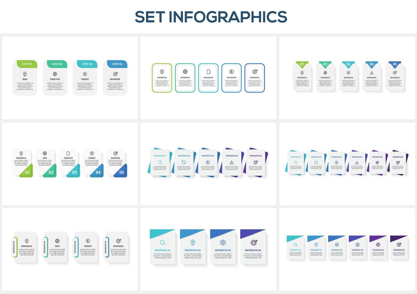 Set infographic with 4, 5, 6 steps, options, parts or processes. Business data visualization. vector