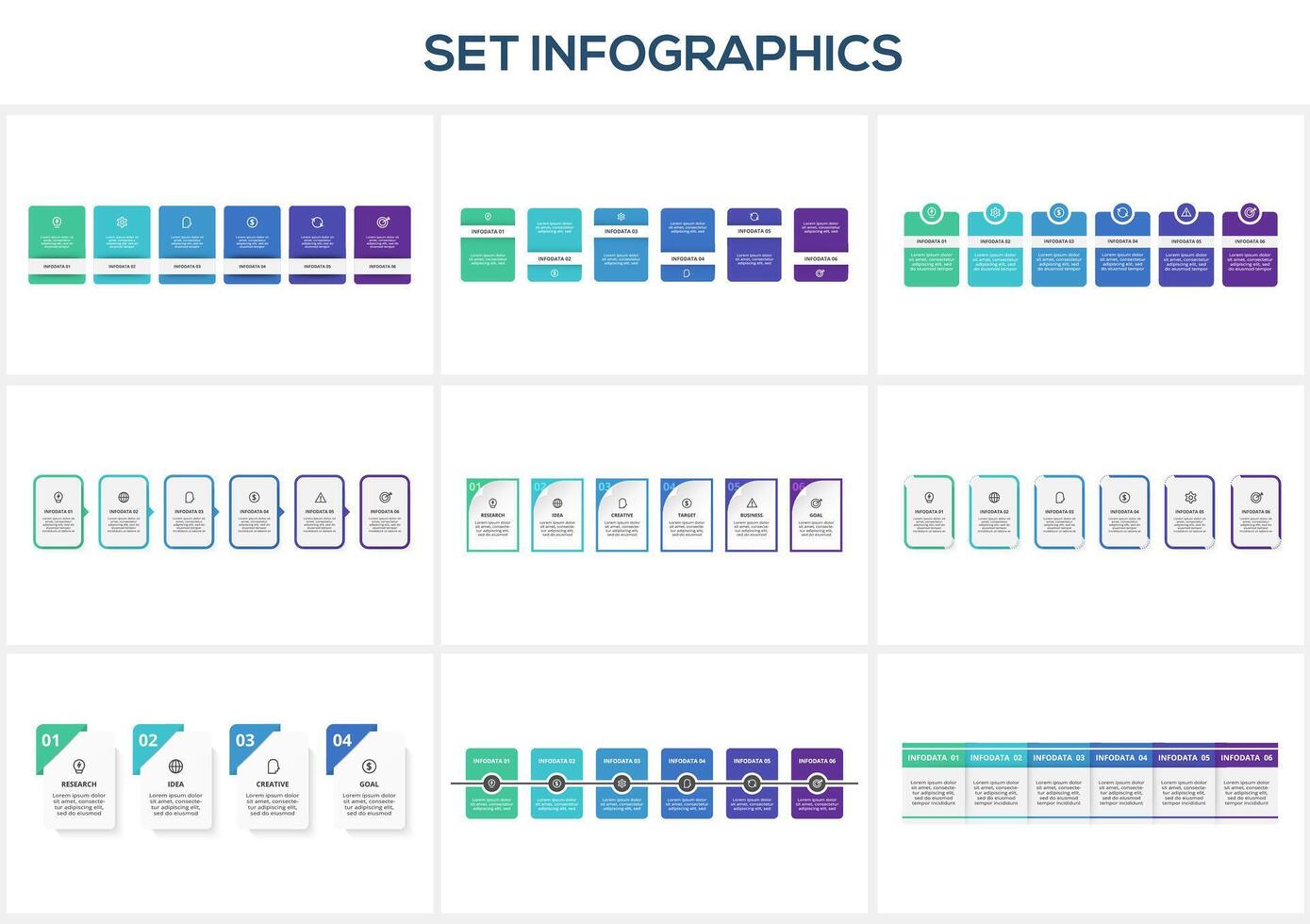 Set infographic with 4, 6 steps, options, parts or processes. Business data visualization. vector