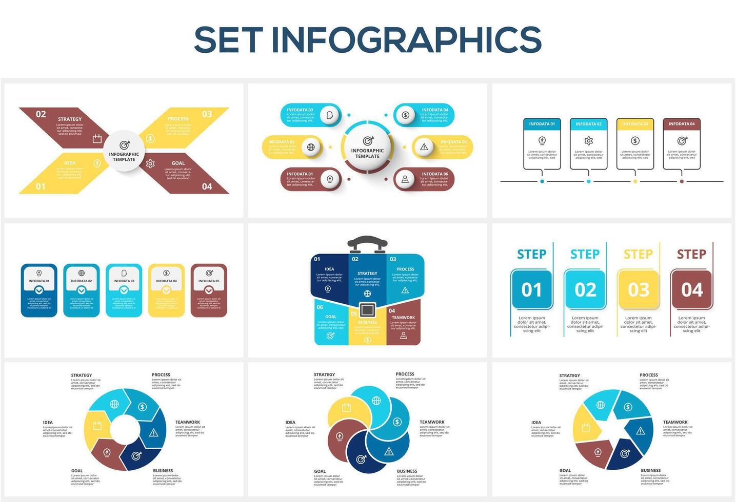 Set infographic with 4, 5, 6 steps, options, parts or processes. Business data visualization. vector