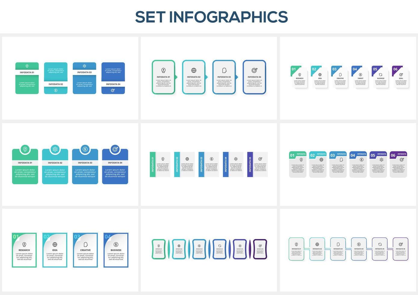 Set infographic with 4, 6 steps, options, parts or processes. Business data visualization. vector