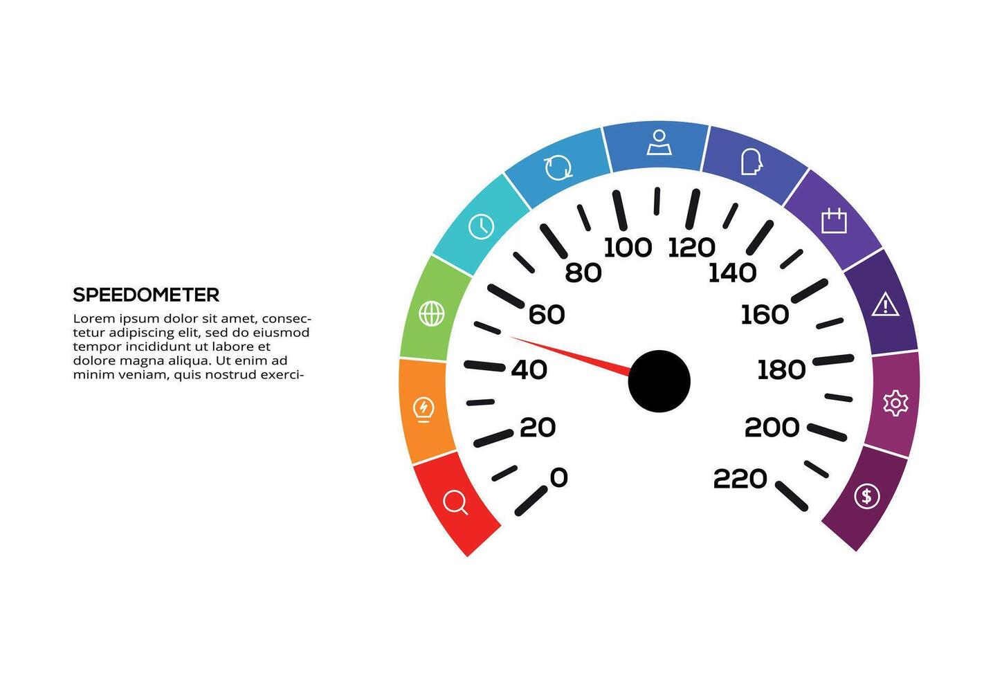 Speedometer infographic with 12 elements template for web, business, presentations, illustration. Business data visualization. vector
