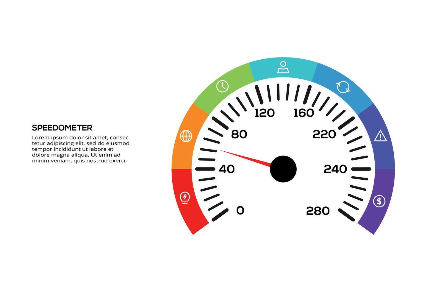 Speedometer infographic with 8 elements template for web, business, presentations, illustration. Business data visualization. vector