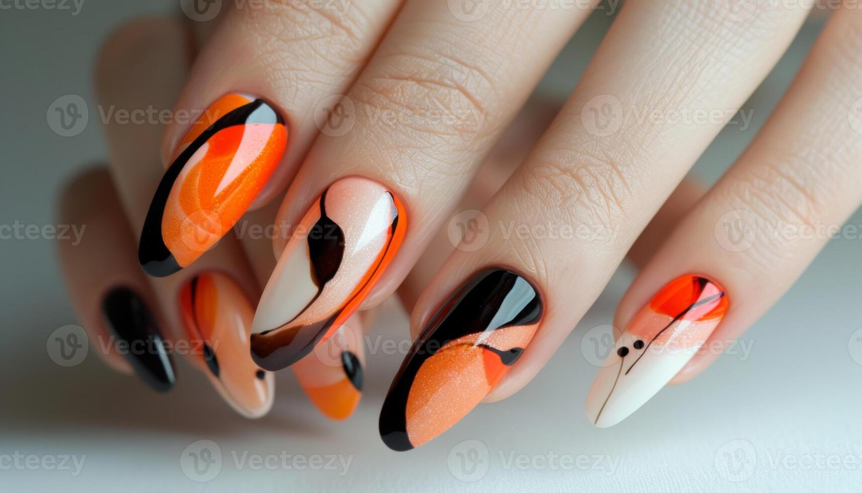Girl's hands with a beautiful art manicure design nails extension procedure in a beauty salon photo