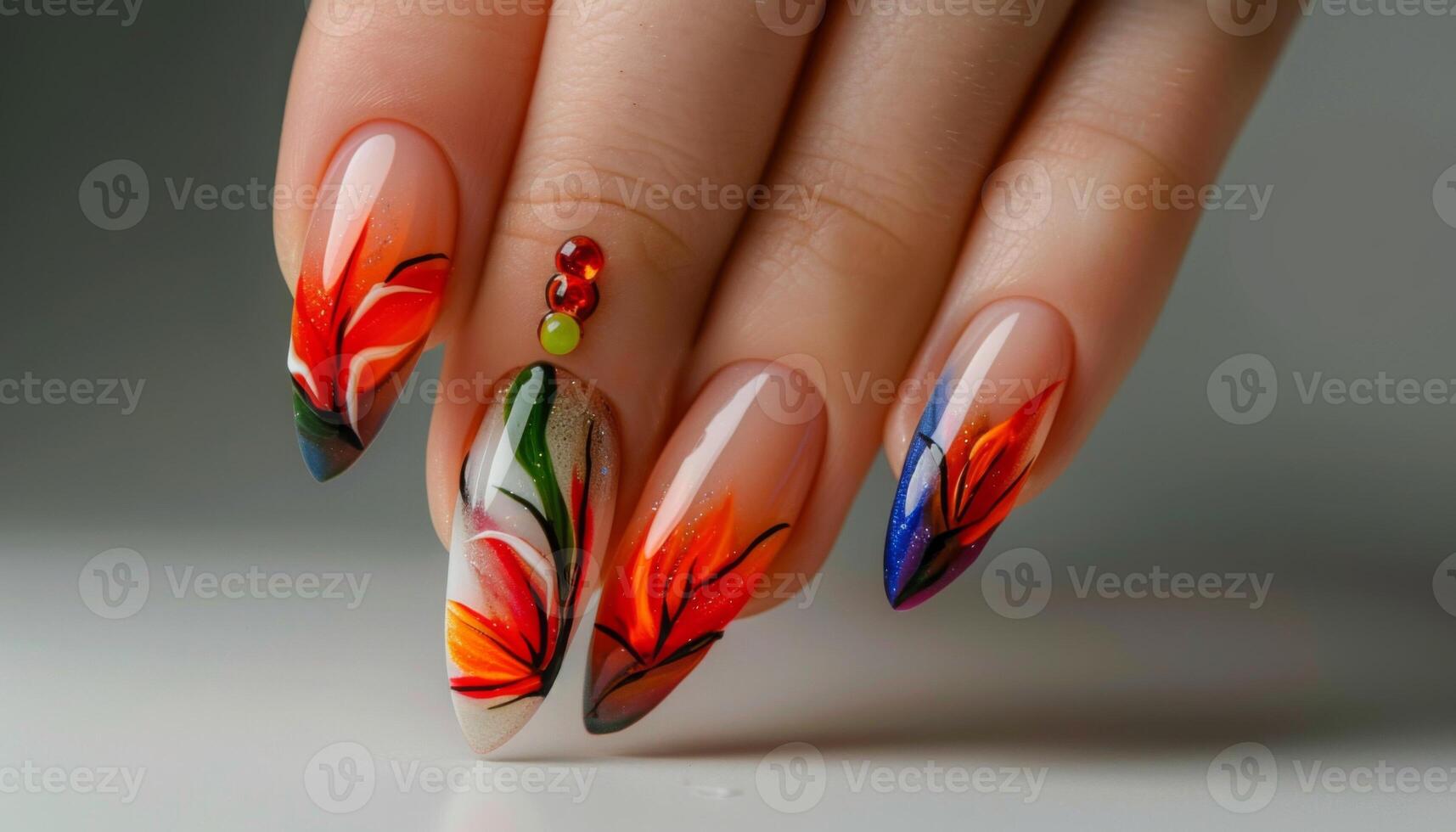 Girl's hands with a beautiful art manicure design nails extension procedure in a beauty salon photo