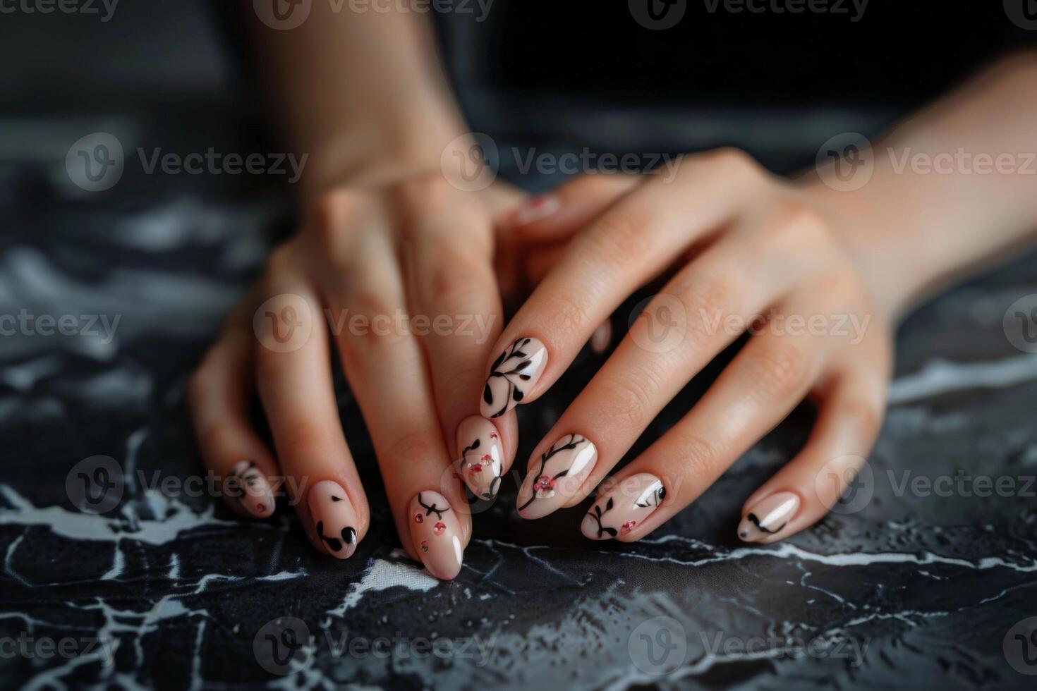 Female hands manicure close up. Gel nail polish. Manicure salon banner concept photo