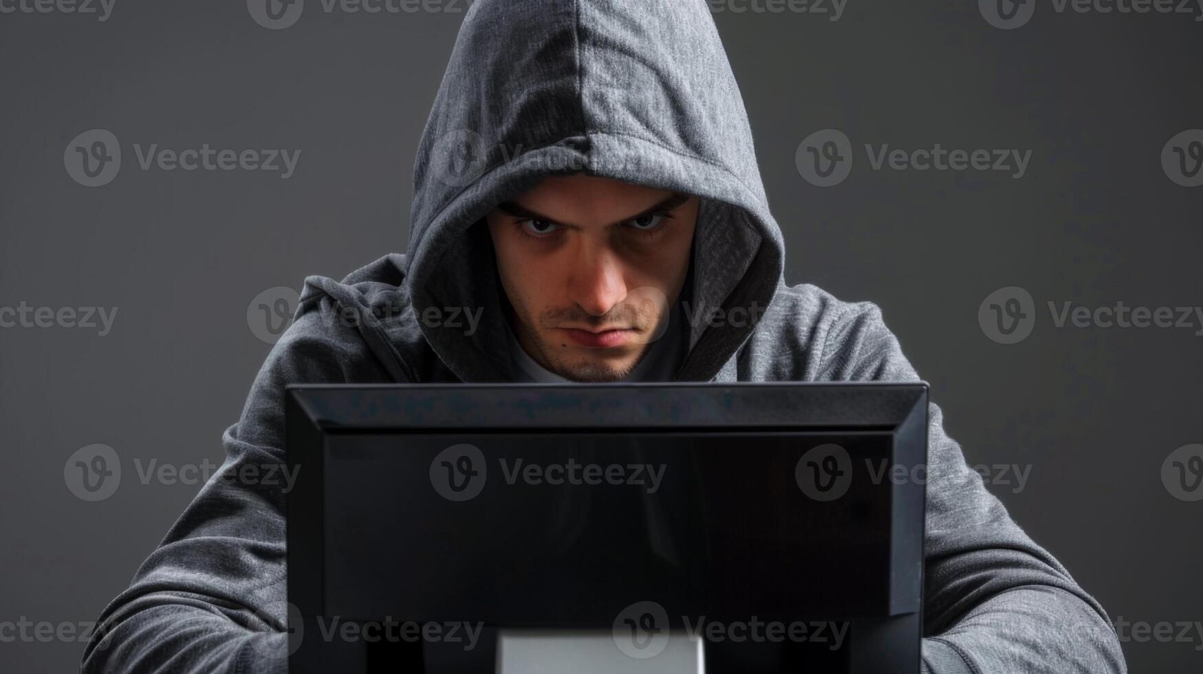 Hacker coding virus ransomware using computer. Cyber attack, system breaking and malware concept photo