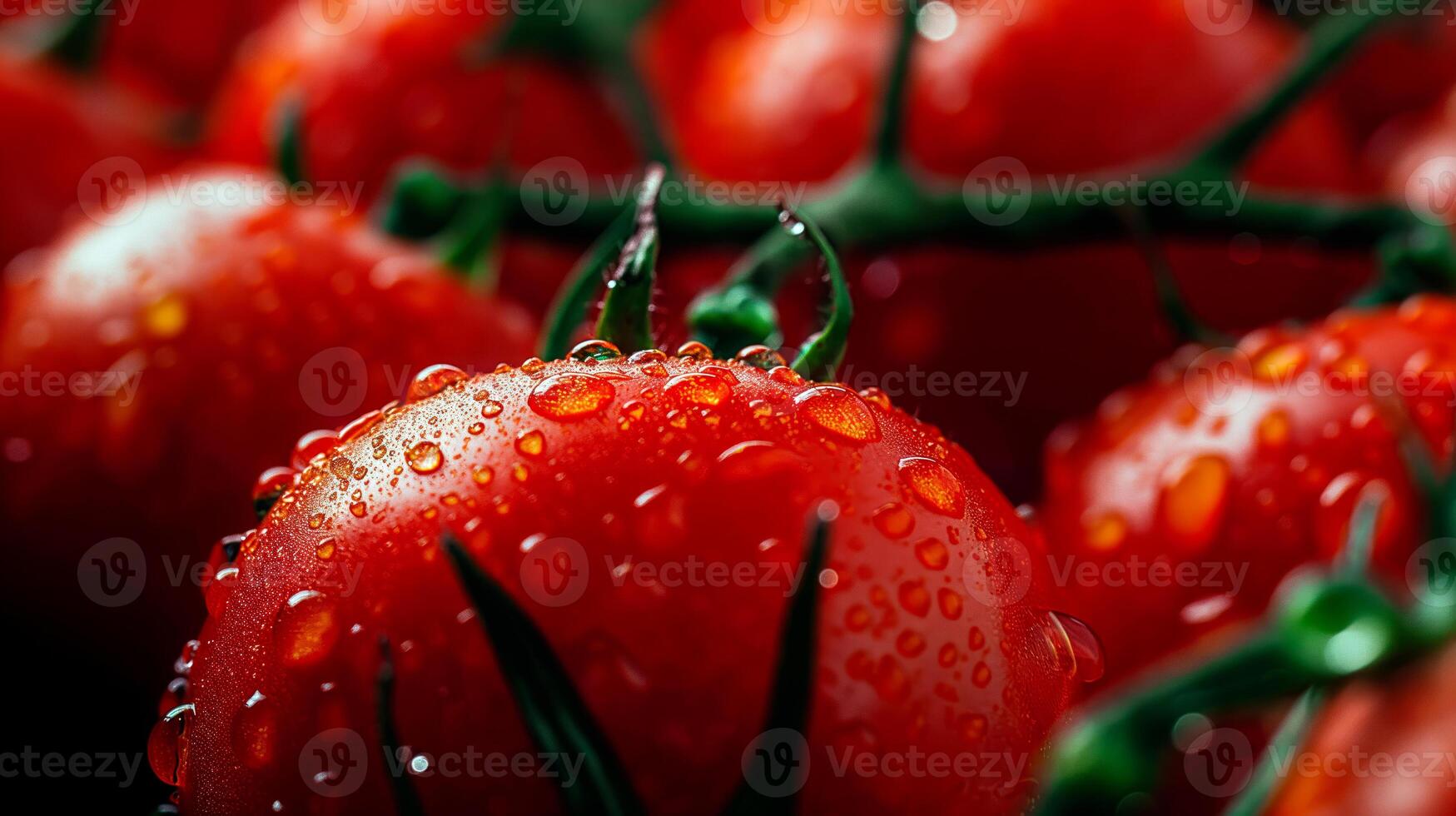 Fresh red tomatoes with water dropplets close up. photo