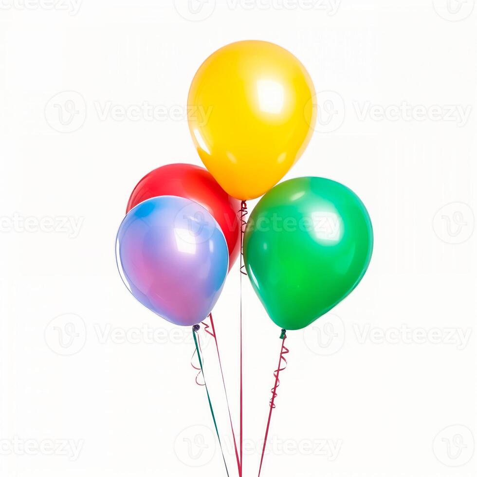 Bright and colorful balloons isolated on white background. photo