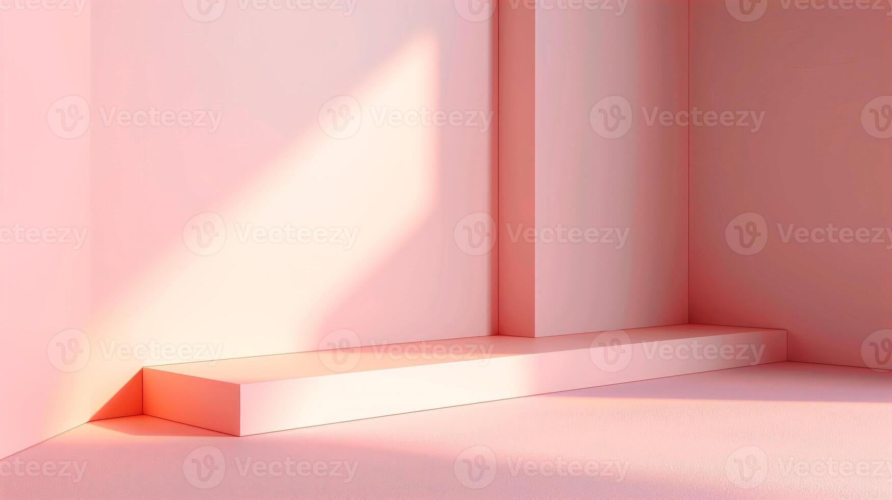 Pink room with moody shadows and empty space for text or product presentation. photo
