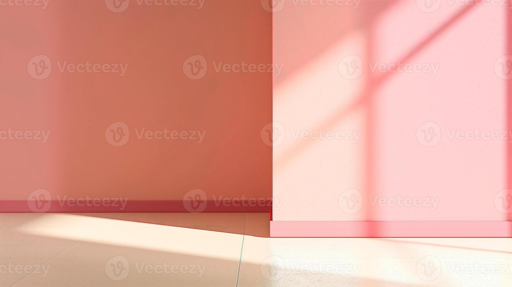 Pink room with moody shadows and empty space for text or product presentation. photo