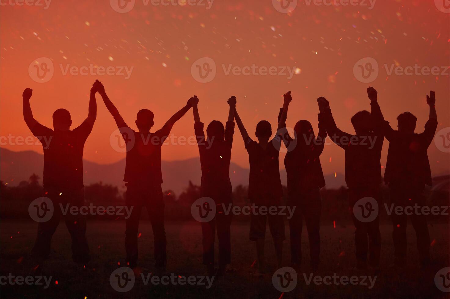 Silhouette of happiness and being free and relaxed in living life, success and working towards planned life goals. photo