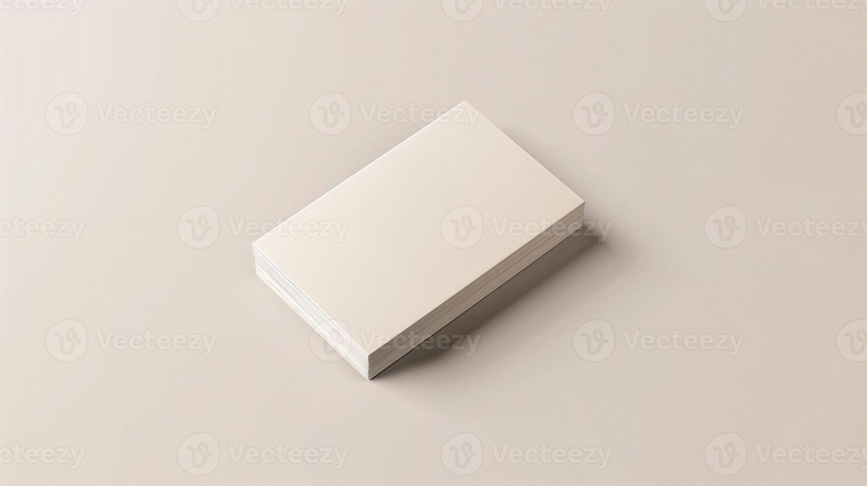 Stack of blank cards mockup neatly arranged on smooth light beige surface. Clean and modern look. Businesscard template advertising image. Stationery mock up product photorealistic photo