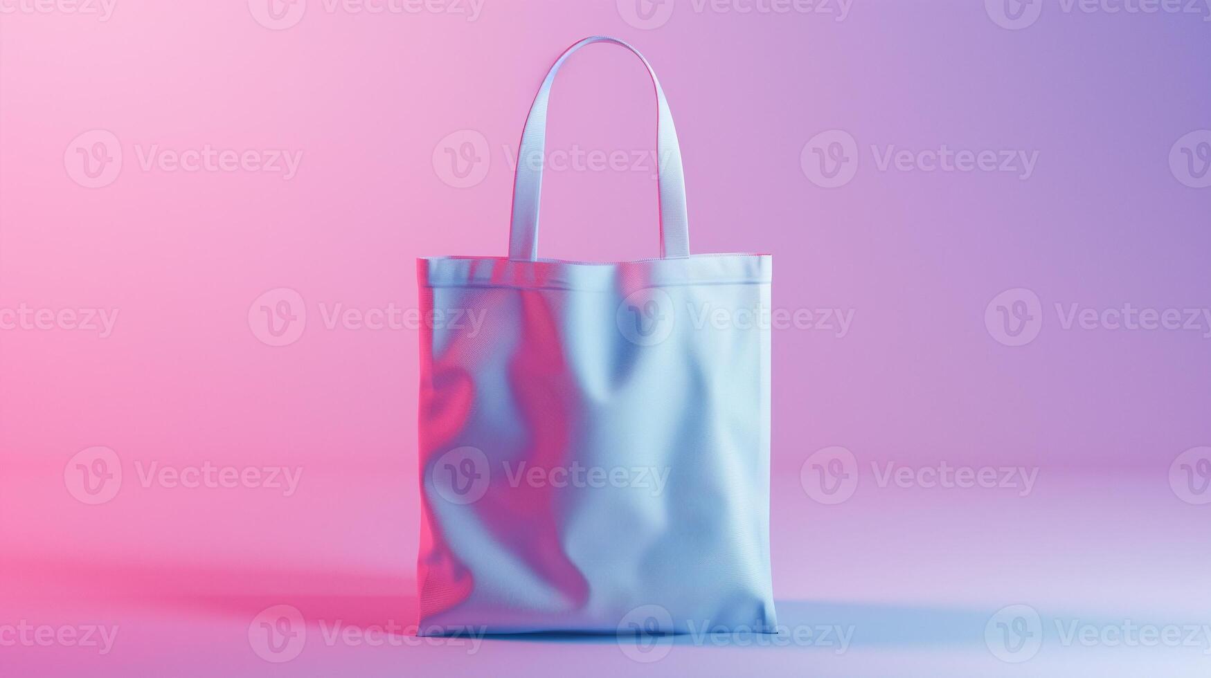 White tote bag mockup highlighted by vibrant pink light and shadows. Modern and stylish appeal. Recycled blank bag template advertising image. Totebag mock up product photorealistic photo