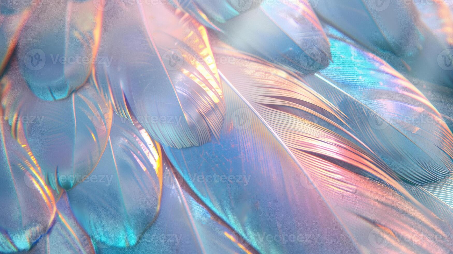 Soft pastel bird feathers in shades of blue pink texture background image. Plumage iridescent glow photo backdrop wallpaper realistic. Beauty of avian plume concept photorealistic