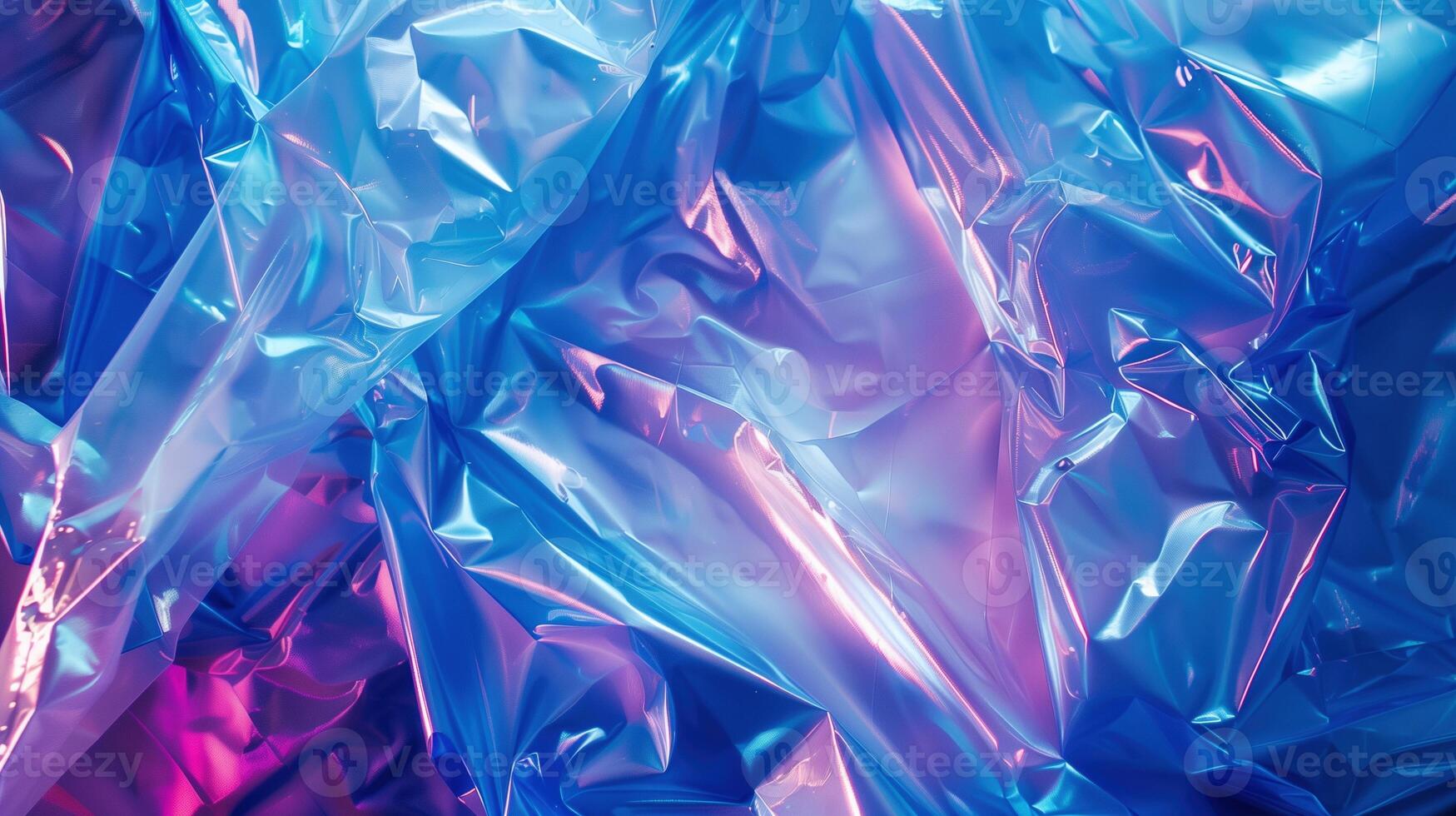 Crinkled reflective texture in shades of blue and purple background image. Metallic-like Iridescence photo backdrop wallpaper realistic. Holographic abstract concept photorealistic
