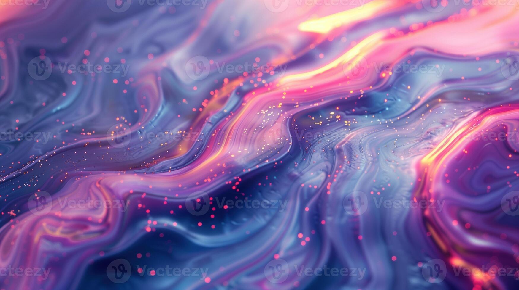 Ethereal fluid waves with sparkles abstract texture background image. Vibrant deep blue and pink hues iridescence photo backdrop wallpaper realistic. Holographic concept photorealistic