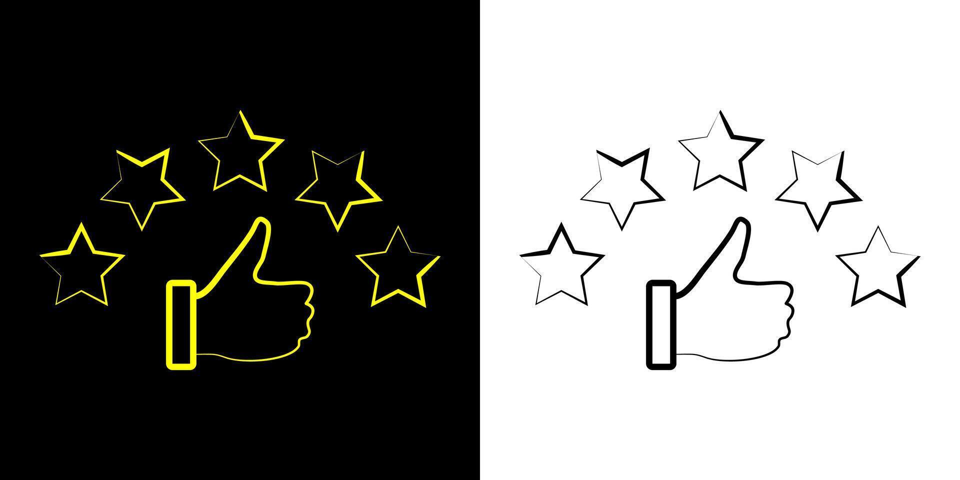 Customer review rating with 5 stars and thumb up feedback. Five star rating badge, review rating icon. vector