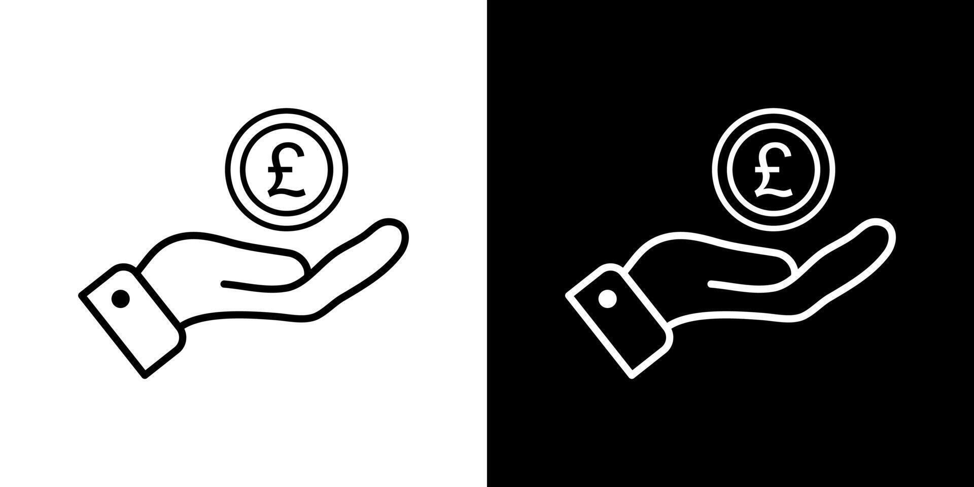 Open hand with Pound coin line icon. Money and financial concepts. vector