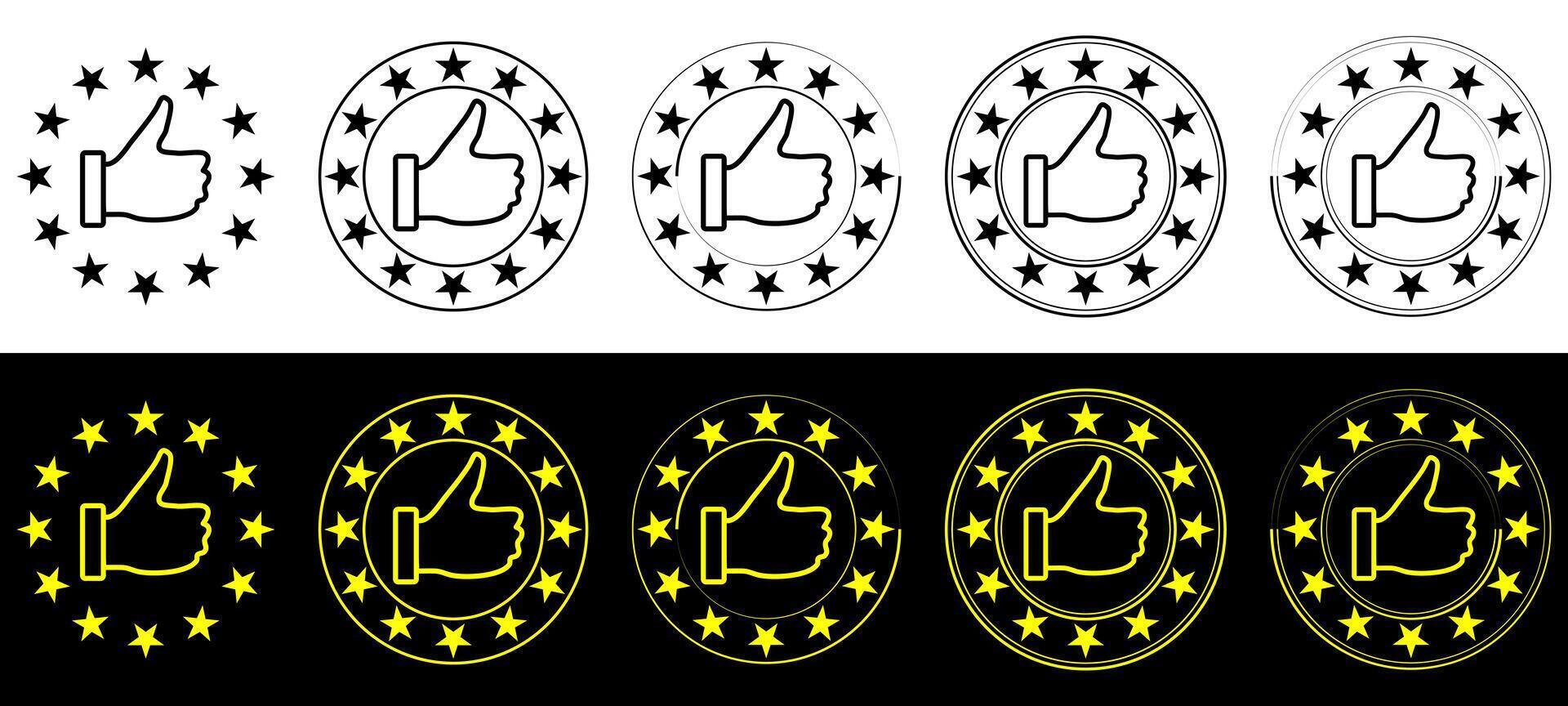 Star in circle icon, star in a round circular illustration with thumb up feedback. vector