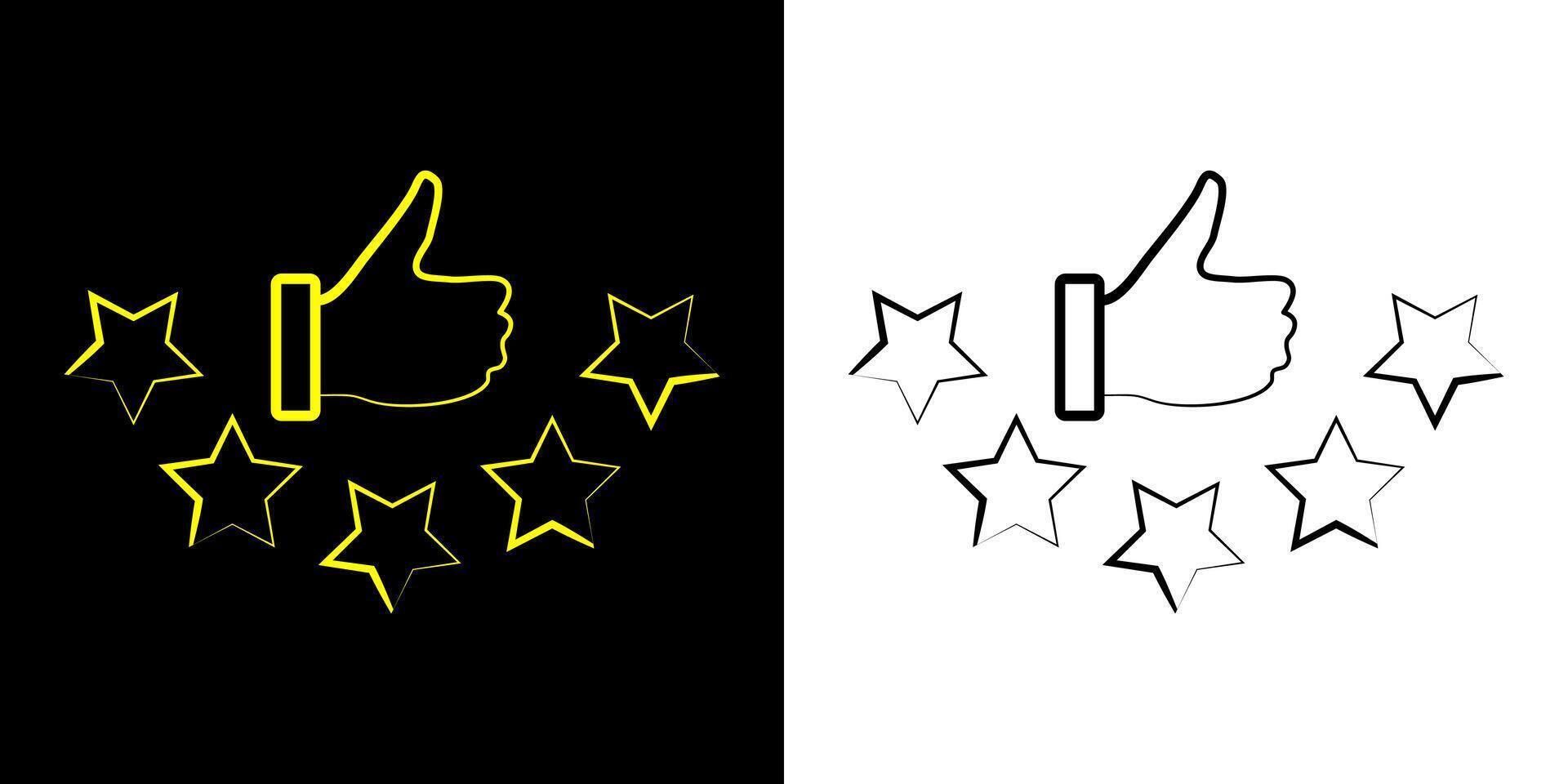 Customer review rating with 5 stars and thumb up feedback. Five star rating badge, review rating icon. vector