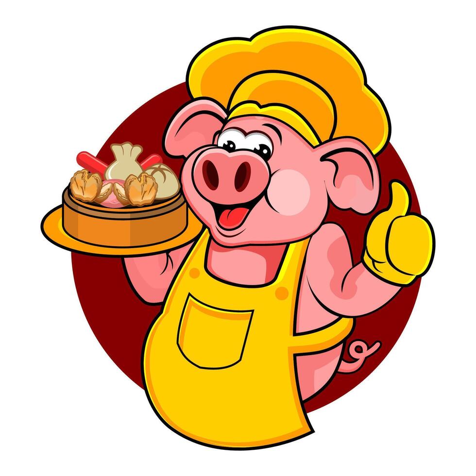 Pork dumplings chef vector