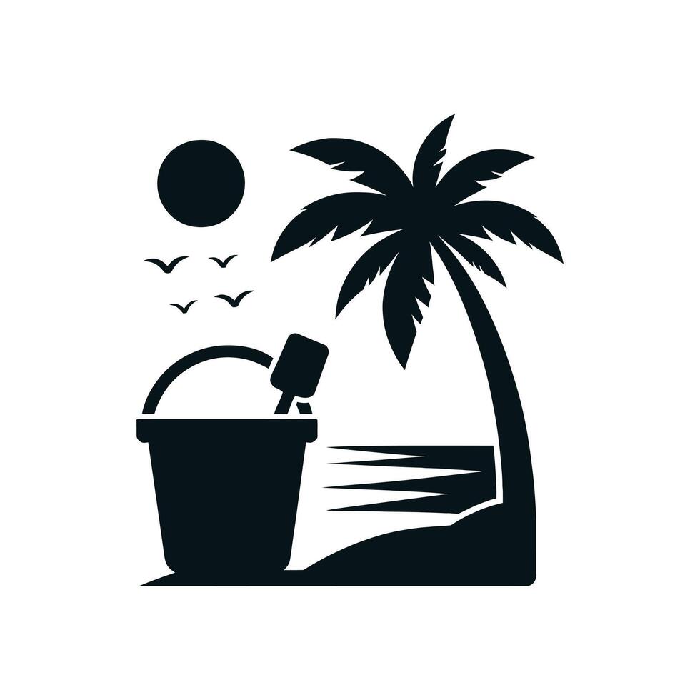 Minimalist Bucket and Spade Icon - Ideal for Beach, Summer, and Children's Playtime Illustrations vector