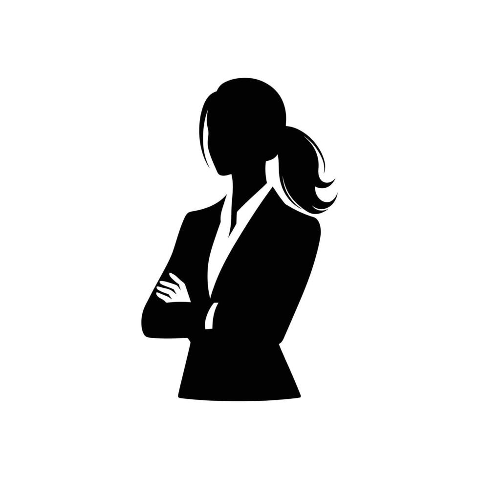 Confident Business Professional Silhouette - Person in Suit Standing with Arms Crossed for Corporate Branding and Marketing vector