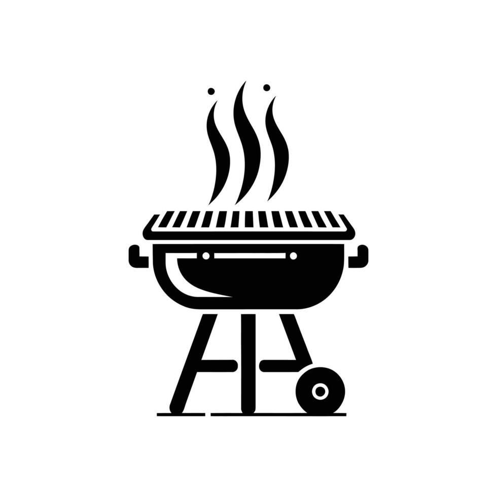 Detailed BBQ Grill Silhouette with Flames - Perfect for Summer Cookout and Barbecue-Themed Designs vector