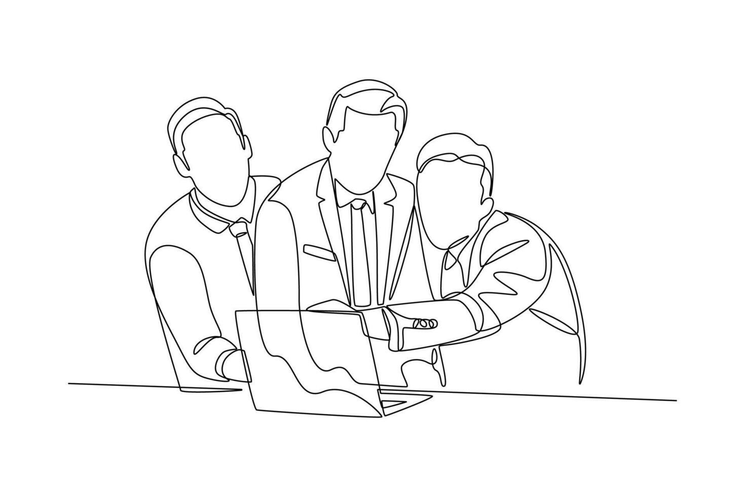 Continuous line drawing of business team working together, discussing business. Meeting of colleagues. Coworking, teamwork concept vector