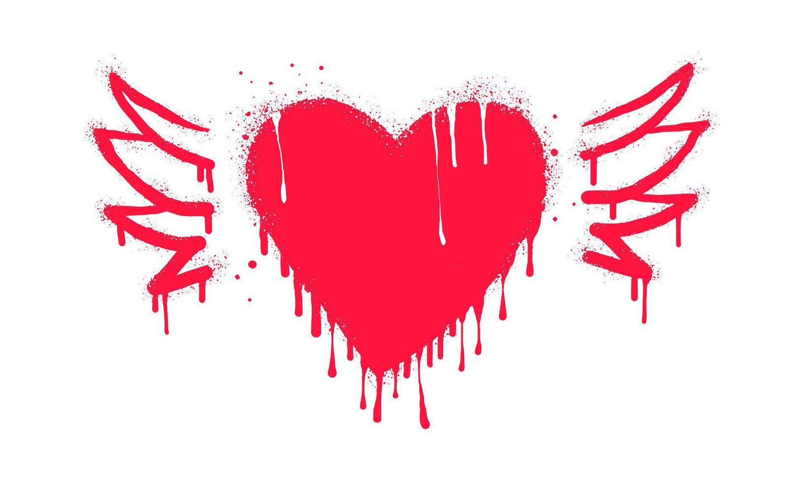 Spray painted graffiti flying heart with wings icon. Red over white. Heart with wings drip symbol. isolated on white background. vector