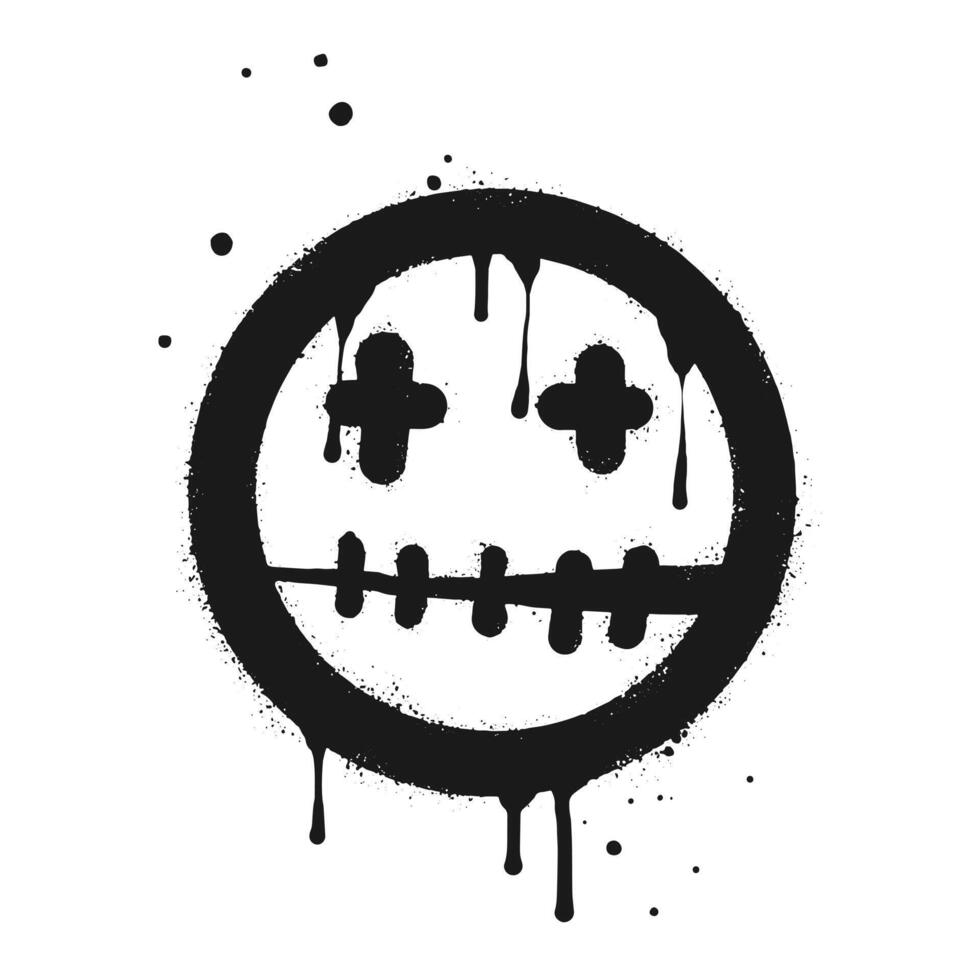 Spray painted graffiti scary smile emoticon in black over white. Skull head symbol. isolated on white background vector