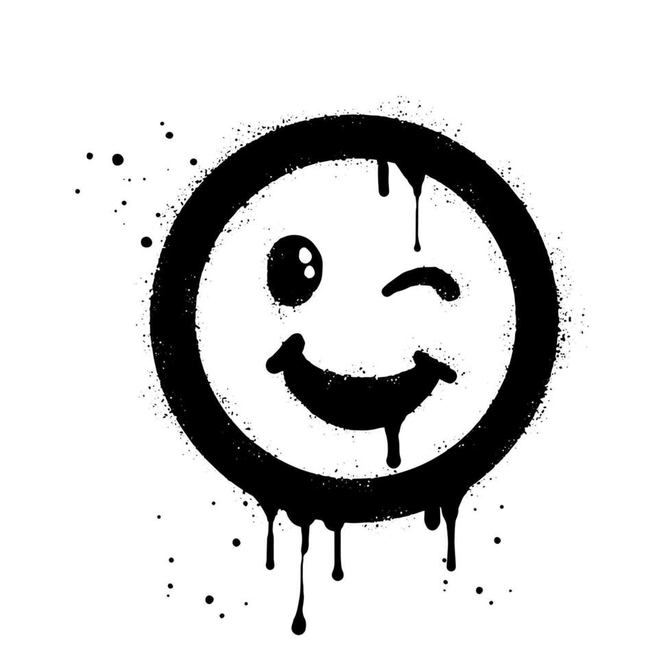 smiling face emoji character. Spray painted graffiti smile face in black over white. isolated on white background vector