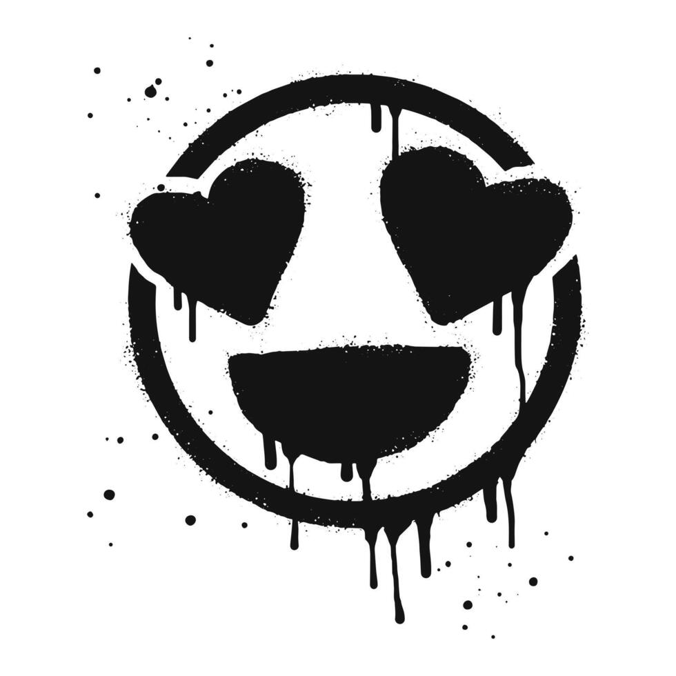 Smiling face emoticon character. Spray painted graffiti smile face with love in black over white. isolated on white background vector