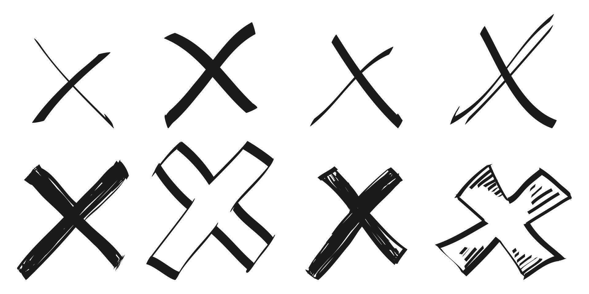 Hand drawn cross mark. doodle set of wrong sign or false mark vector