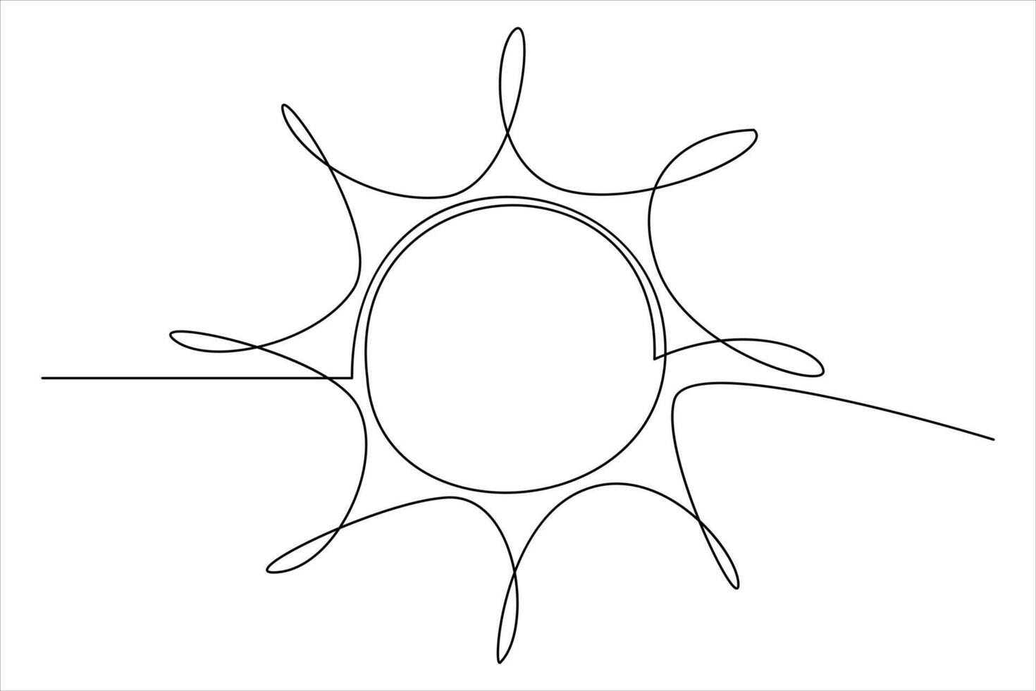 Continuous one line drawing sun art Summer sun contour line sign line art illustration vector