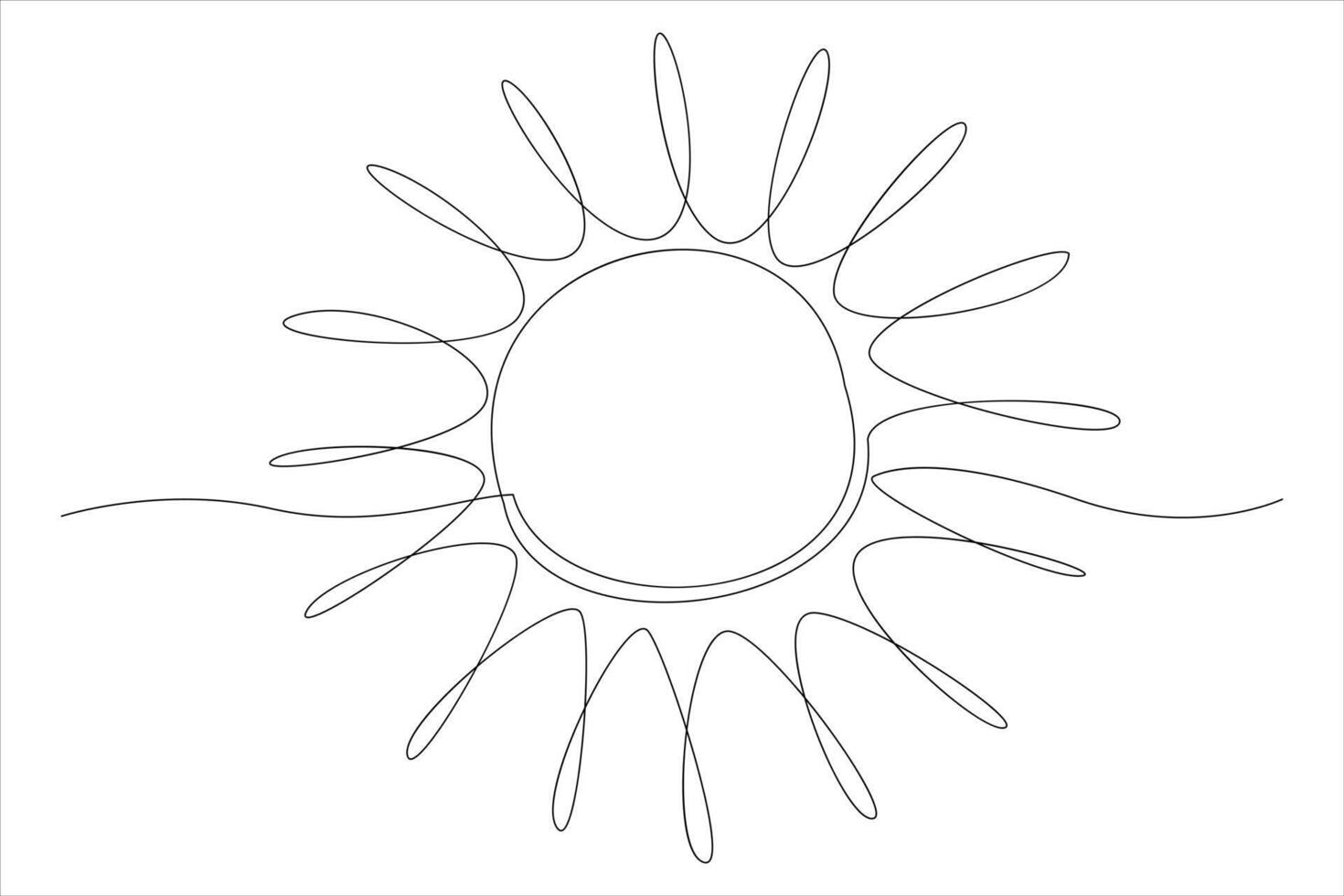 Continuous one line drawing sun art Summer sun contour line sign line art illustration vector