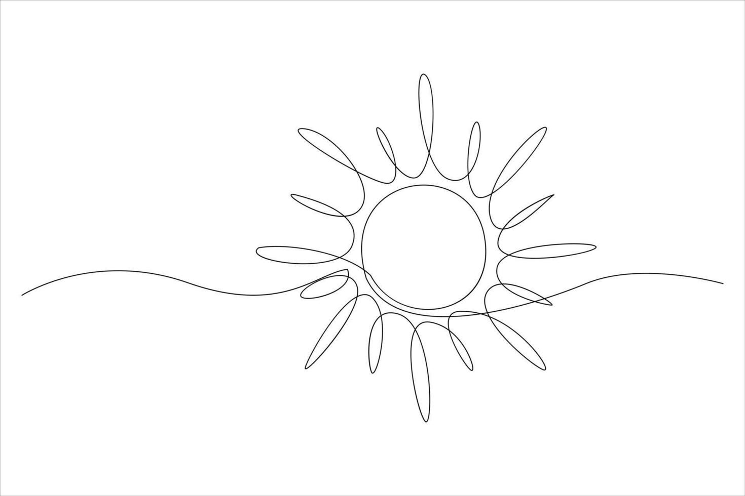 Continuous one line drawing sun art Summer sun contour line sign line art illustration vector