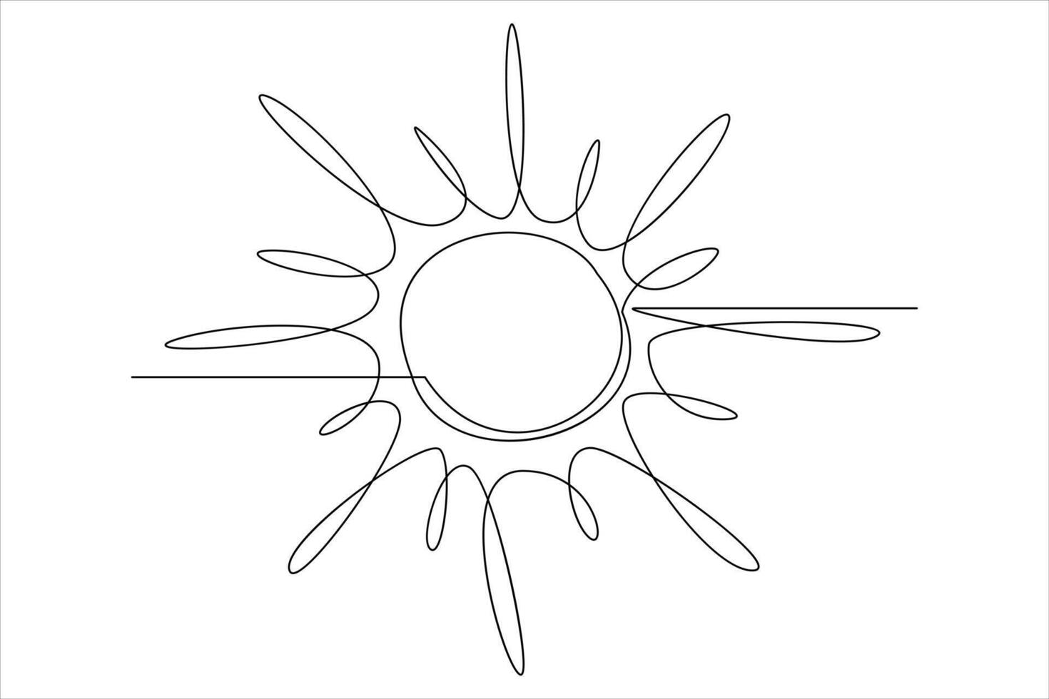 Continuous one line drawing sun art Summer sun contour line sign line art illustration vector