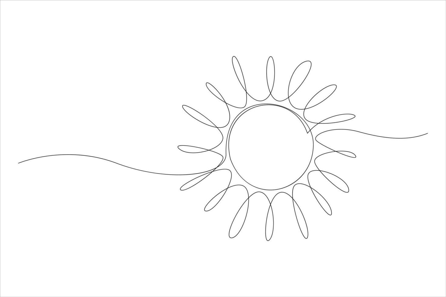 Continuous one line drawing sun art Summer sun contour line sign line art illustration vector