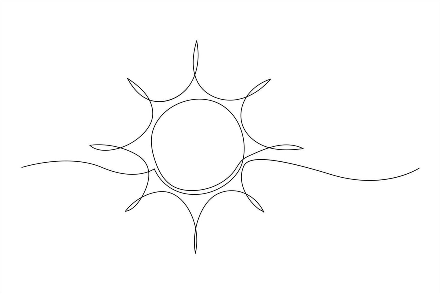 Continuous one line drawing sun art Summer sun contour line sign line art illustration vector