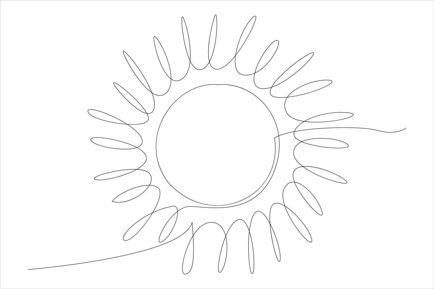 Continuous one line drawing sun art Summer sun contour line sign line art illustration vector