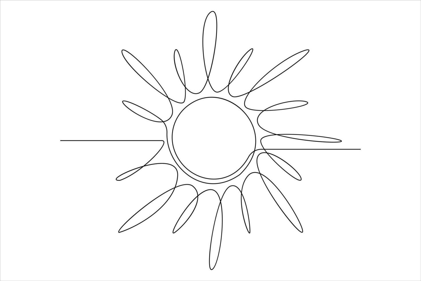 Continuous one line drawing sun art Summer sun contour line sign line art illustration vector