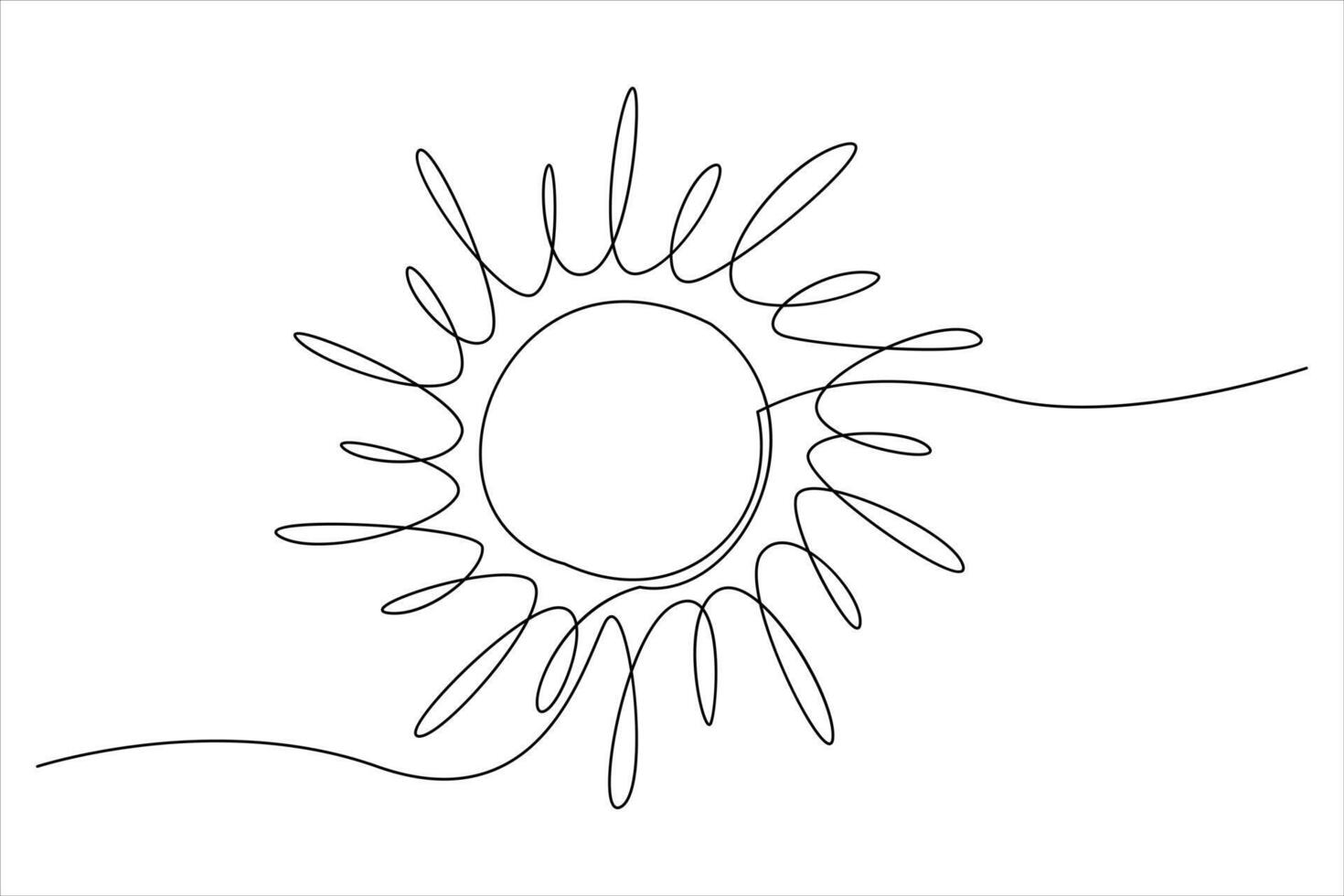 Continuous one line drawing sun art Summer sun contour line sign line art illustration vector