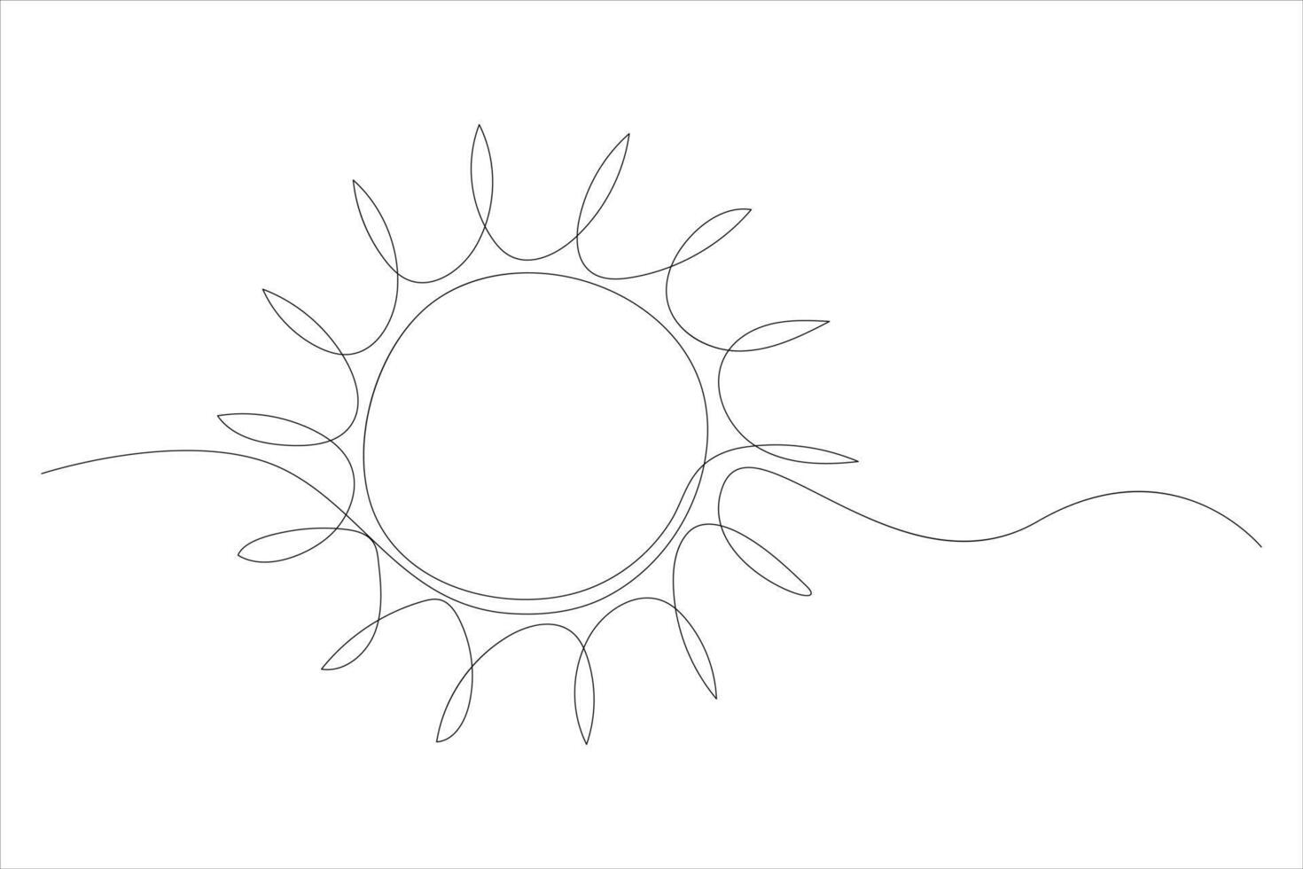 Continuous one line drawing sun art Summer sun contour line sign line art illustration vector