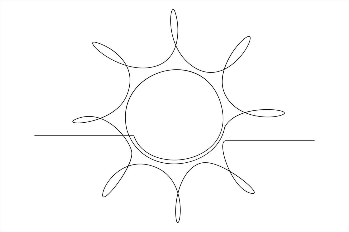 Continuous one line drawing sun art Summer sun contour line sign line art illustration vector