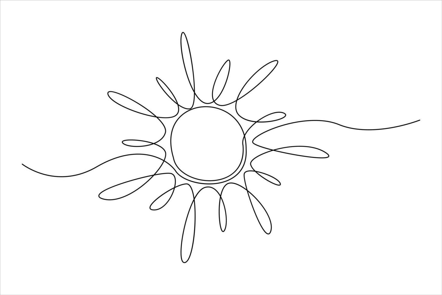 Continuous one line drawing sun art Summer sun contour line sign line art illustration vector
