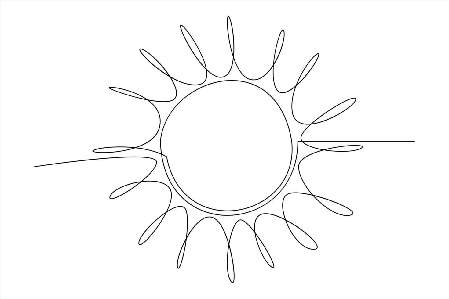 Continuous one line drawing sun art Summer sun contour line sign line art illustration vector
